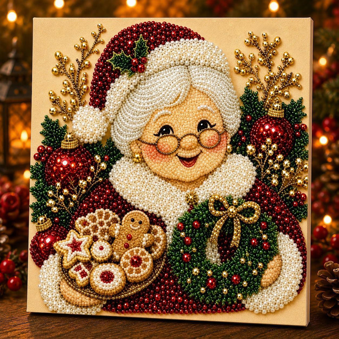 Diamond painting met kerstman op houten frame