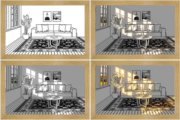 Verlicht schilderij met zonlicht door een raam