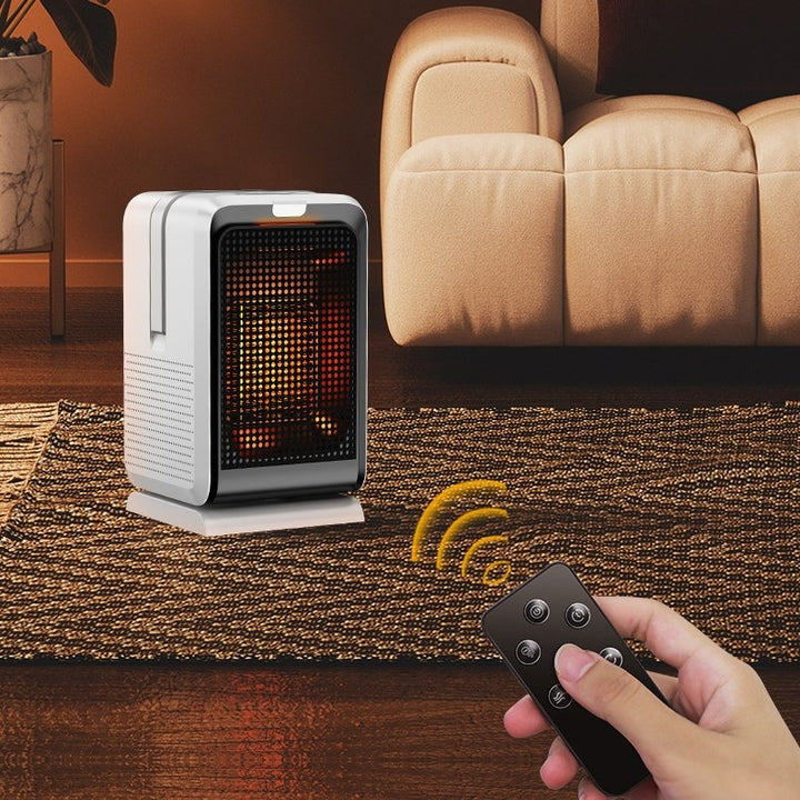 Keramische ventilatorkachel op een bureau