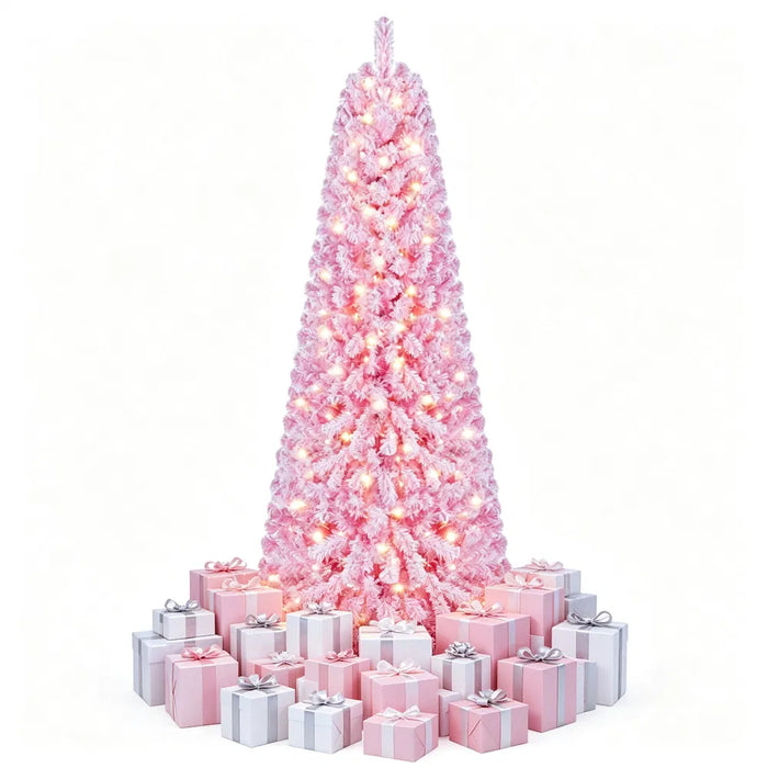 Warmtewereld Roze besneeuwde kerstboom 213 cm met 280 leds