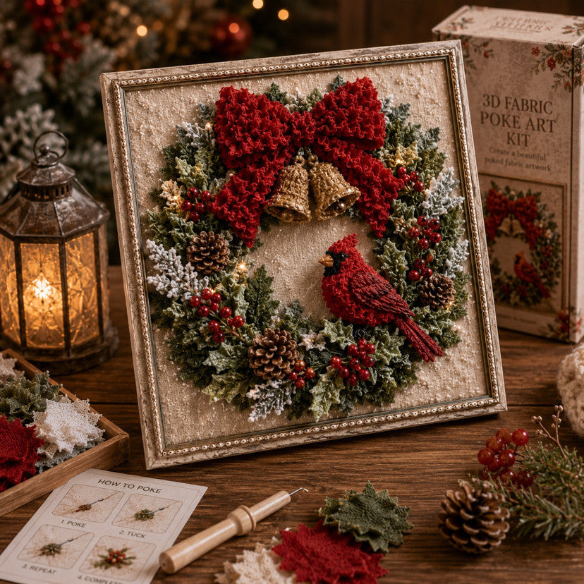 3D stoffen kerstplaatje met sneeuwpop in lijst