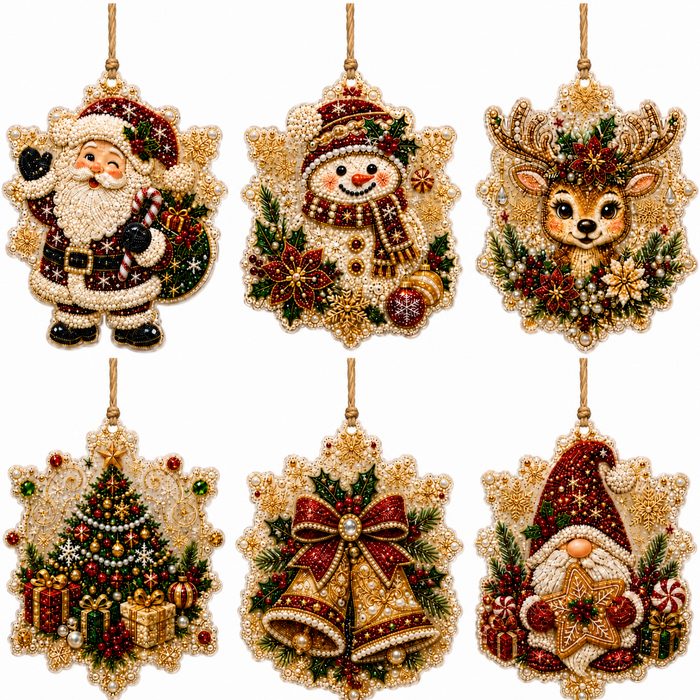 Warmtewereld Diamond painting kerstornamenten, set van 6 hangers