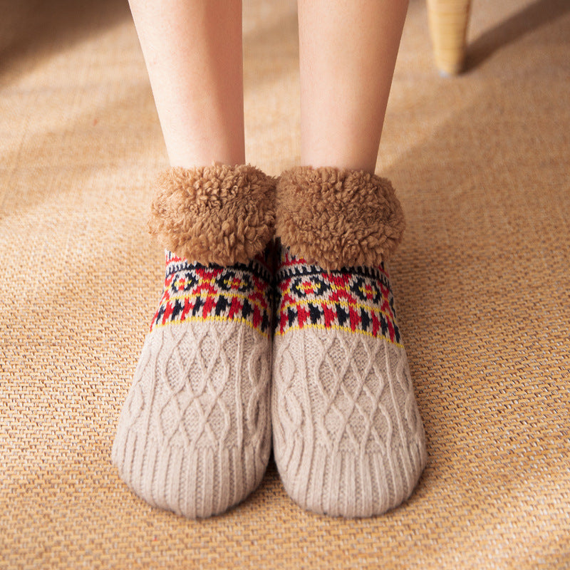 Gebreide huissokken met fleece boord