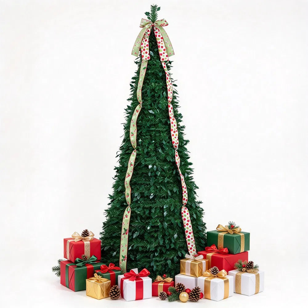 Pop-up kerstboom met satijnen linten