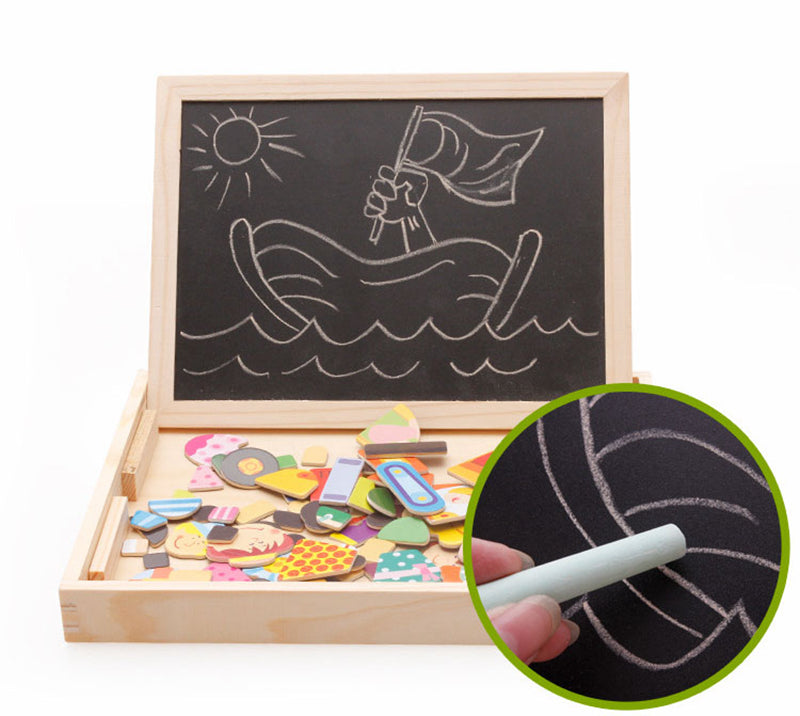 Houten magneetbord met magnetische dierenpuzzelstukjes