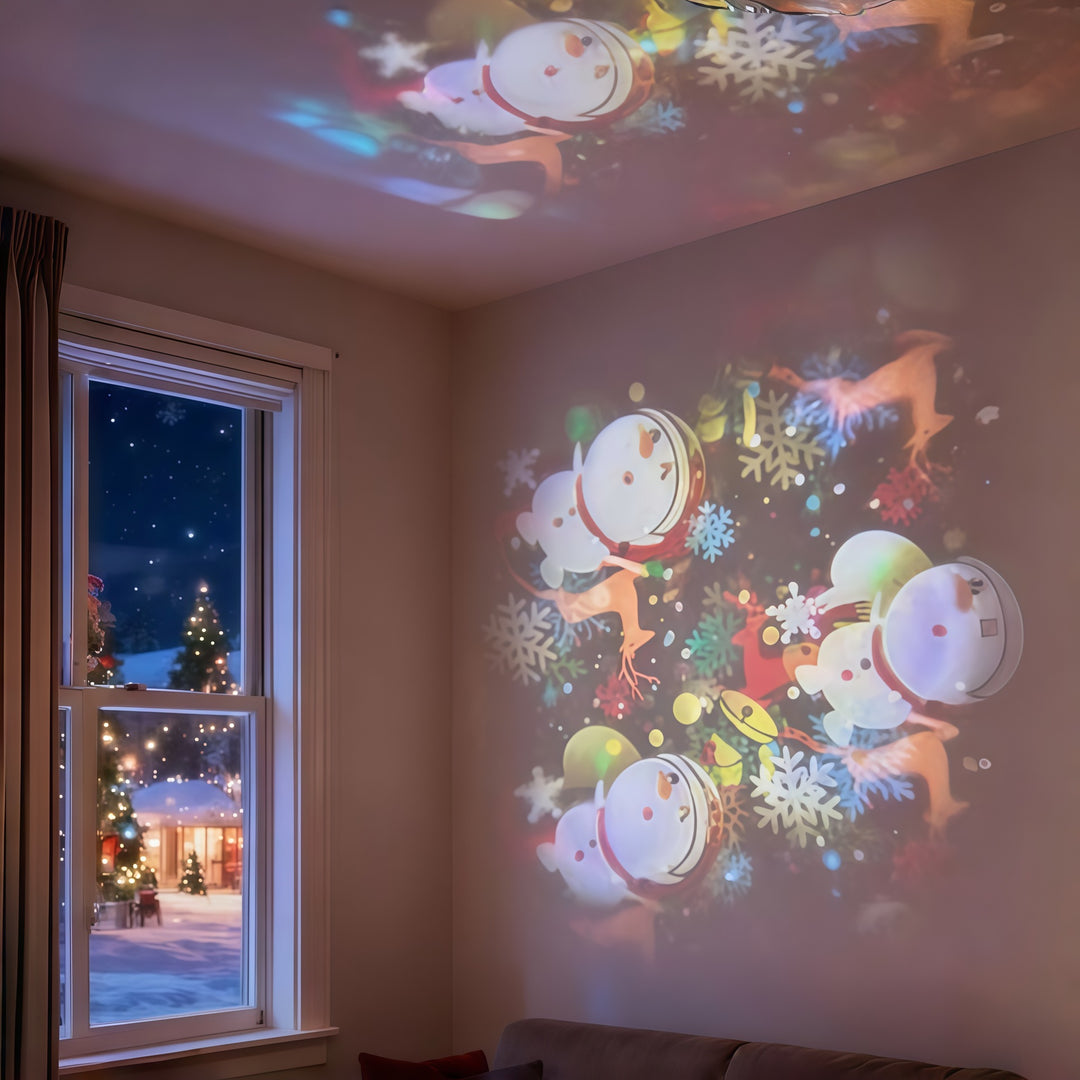 Projectorlamp die sneeuwvlokken op plafond projecteert