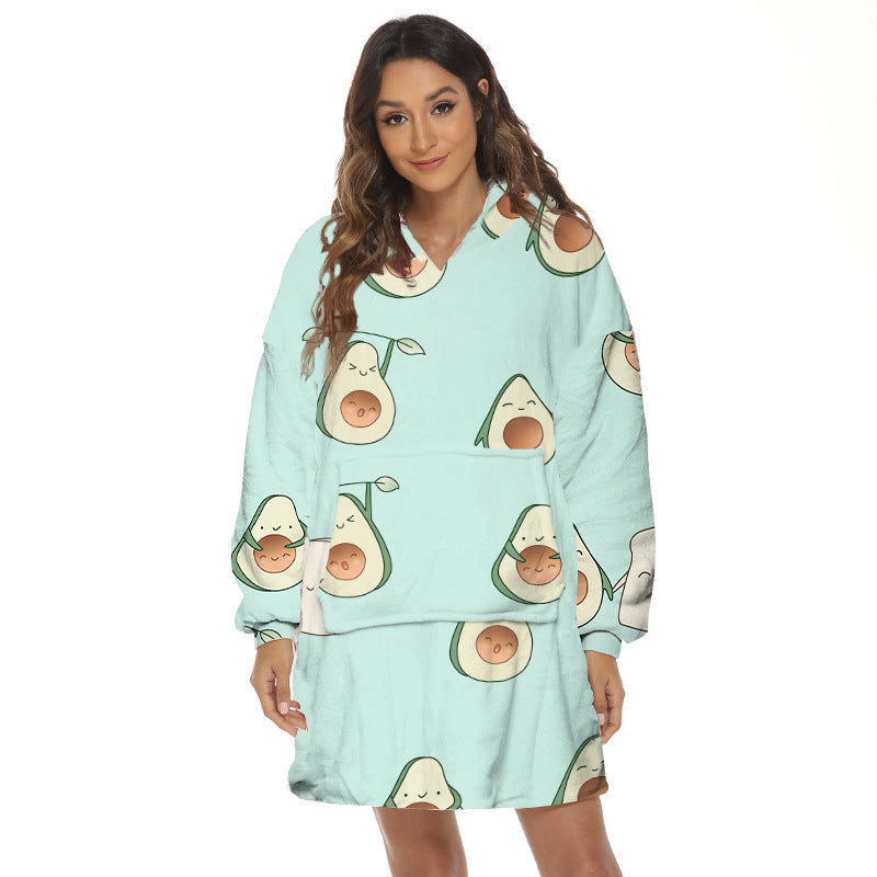 Oversized hoodie deken met capuchon en print