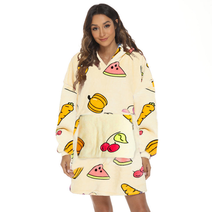 Oversized hoodie deken met capuchon en print