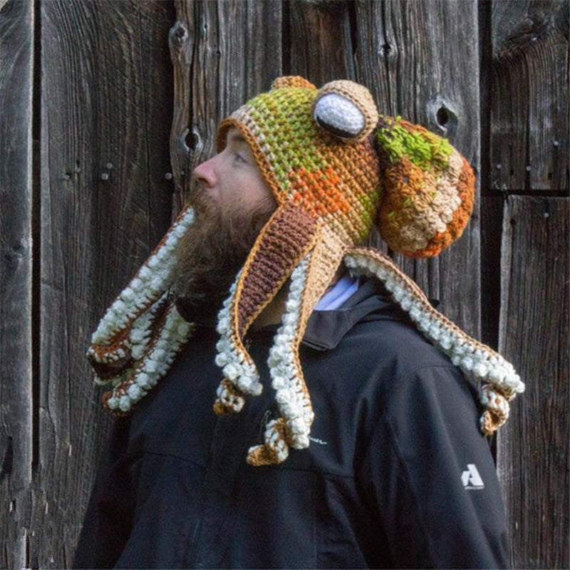 Gehaakte octopusmuts met krullende tentakels