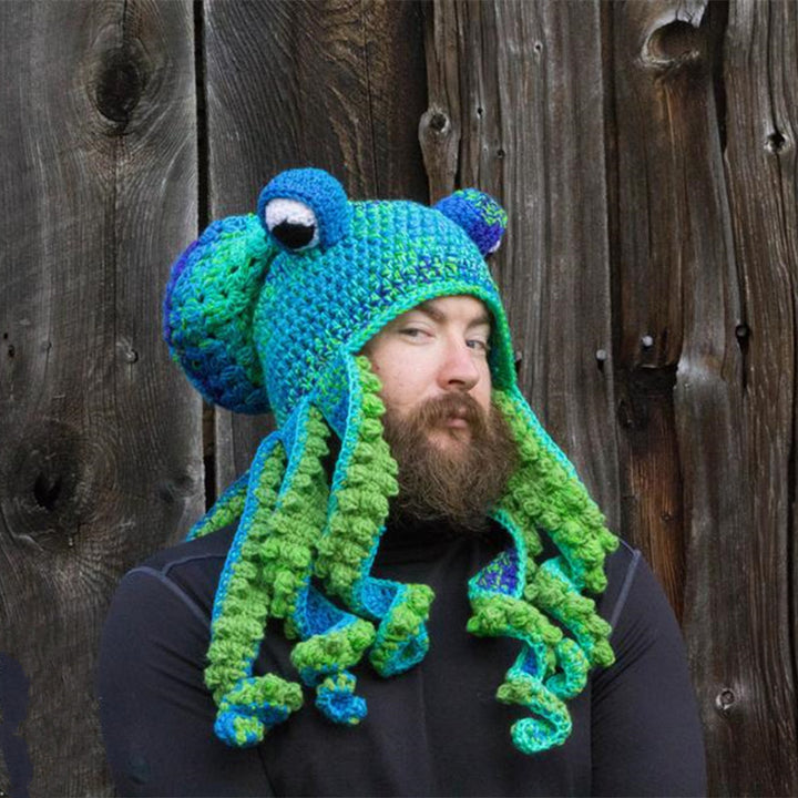 Gehaakte octopusmuts met krullende tentakels