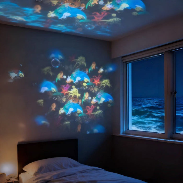 Warmtewereld Draaiende projectorlamp met kerst-, sneeuw- of oceaanbeeld