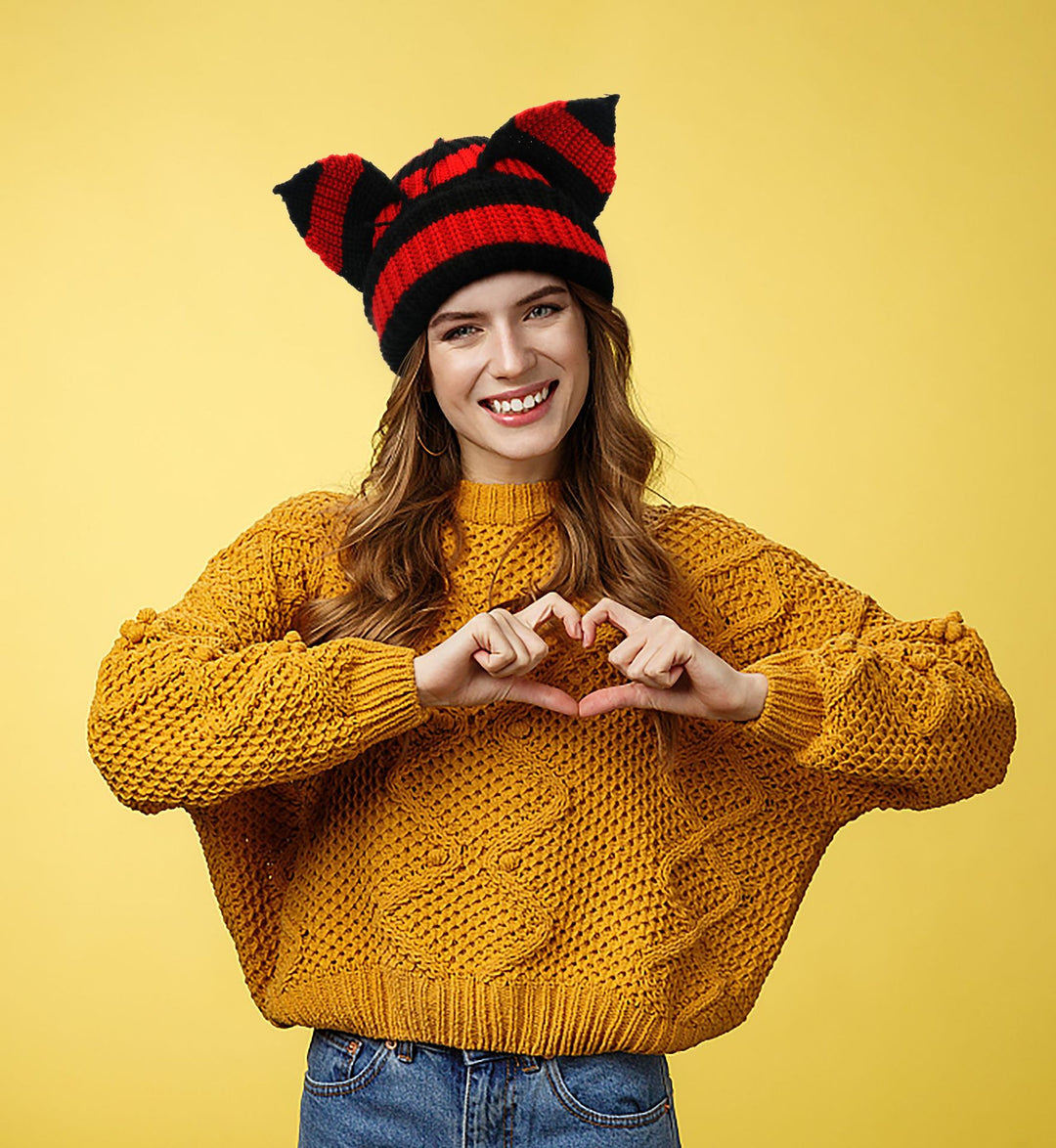 Gebreide muts met kattenoortjes