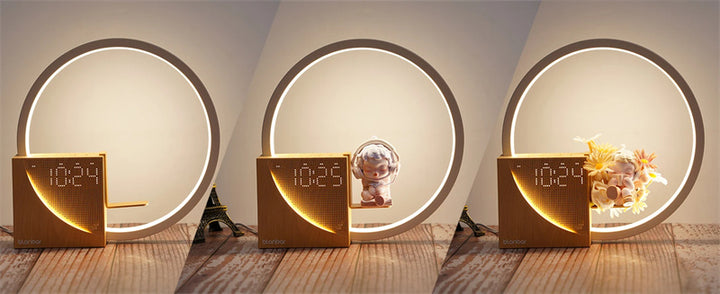 Ringlamp met digitale wekker op nachtkastje