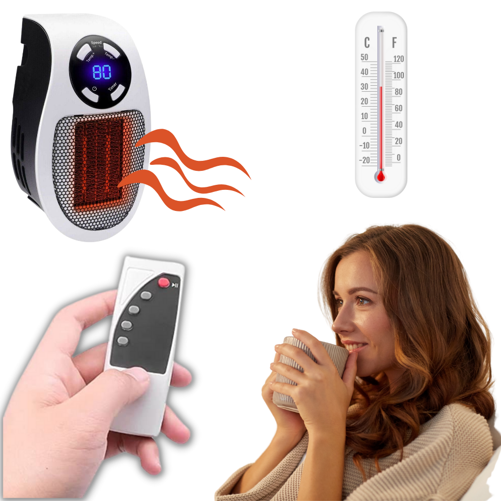 Warmtewereld™ Mini stopcontactkachel met draaibare stekker en timer