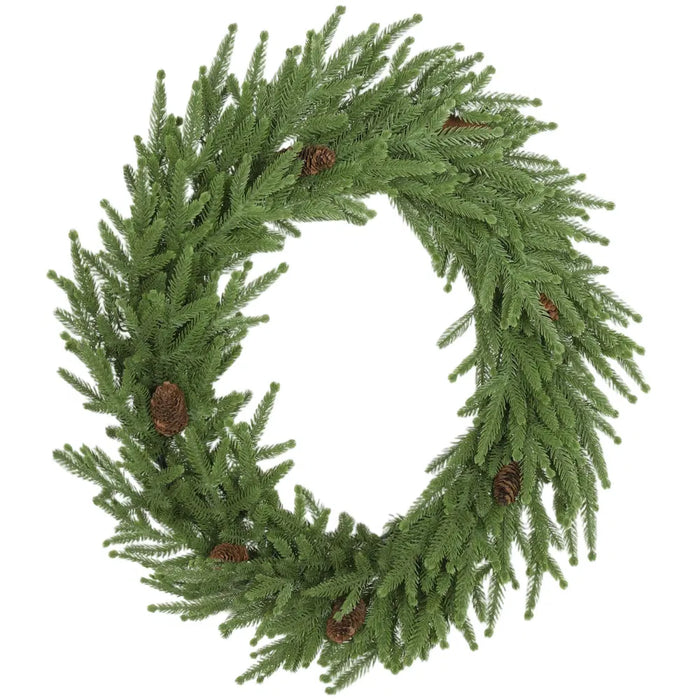 Warmtewereld Kerstkrans 61 cm van kunstden met echte dennenappels