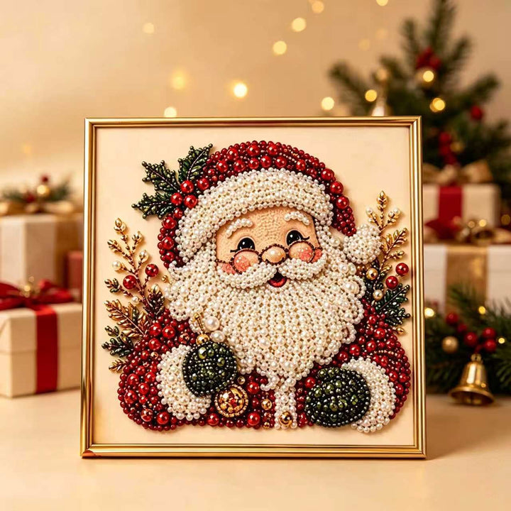 Diamond painting met kerstman op houten frame