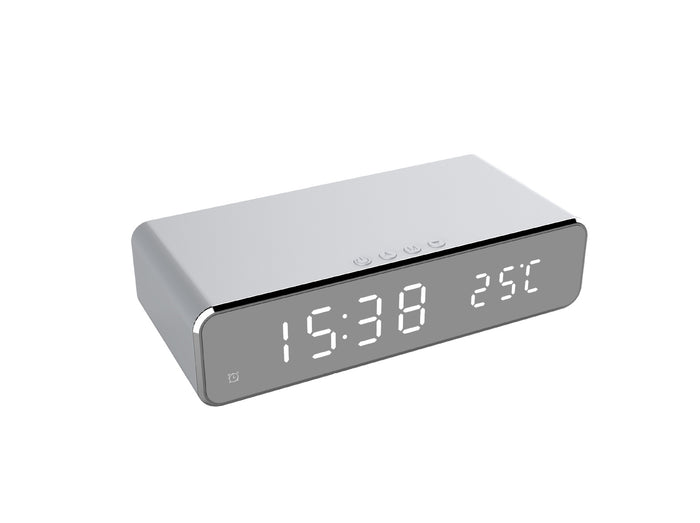 Warmtewereld Spiegelwekker met draadloze oplader en thermometer