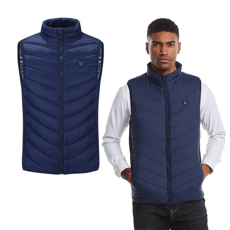 Warmtewereld™ Verwarmde bodywarmer van wind- en waterdicht nylon met nekwarmte