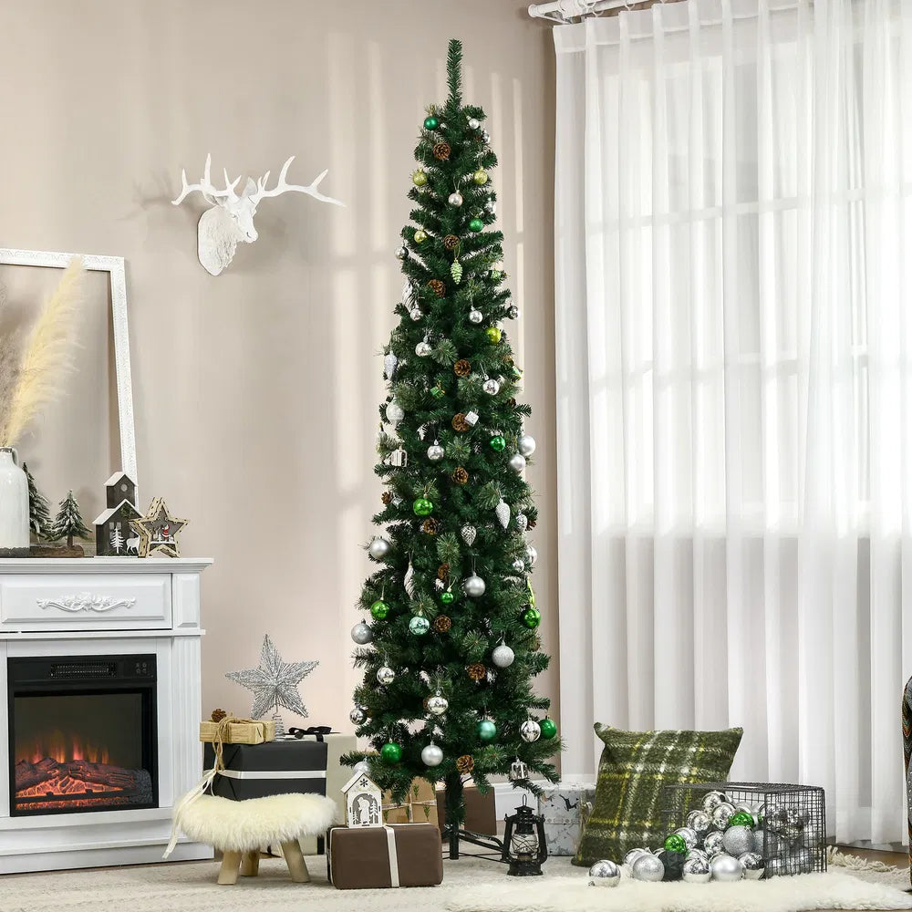 Slanke kerstboom met dennenappels