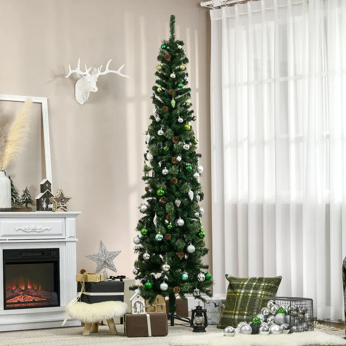 Warmtewereld Smalle kunstkerstboom 225 cm met dennenappels