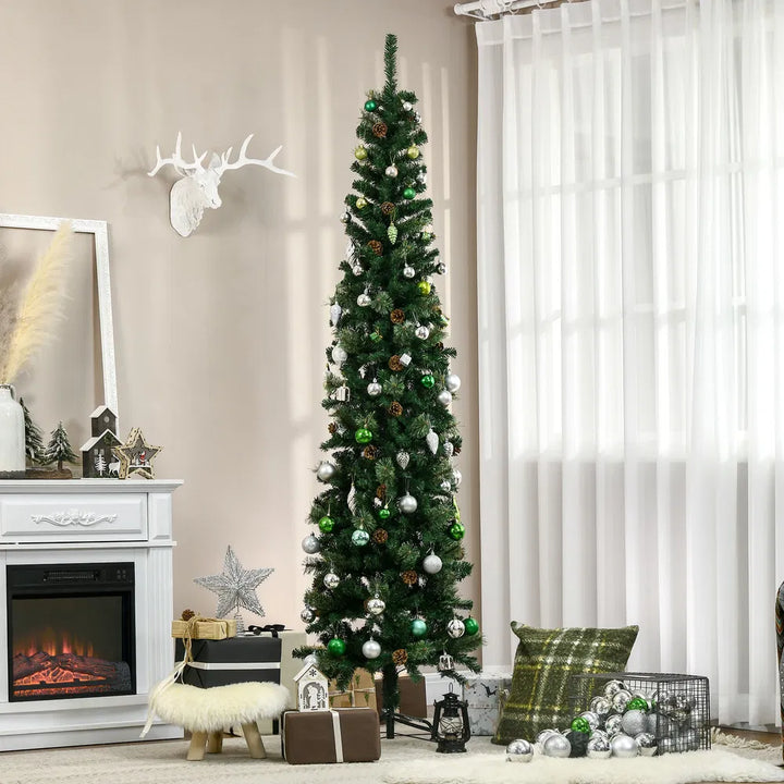 Slanke kerstboom met dennenappels