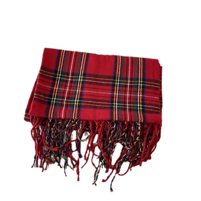 Warmtewereld Rode tartan sjaal met kwastjes, klassiek geruit