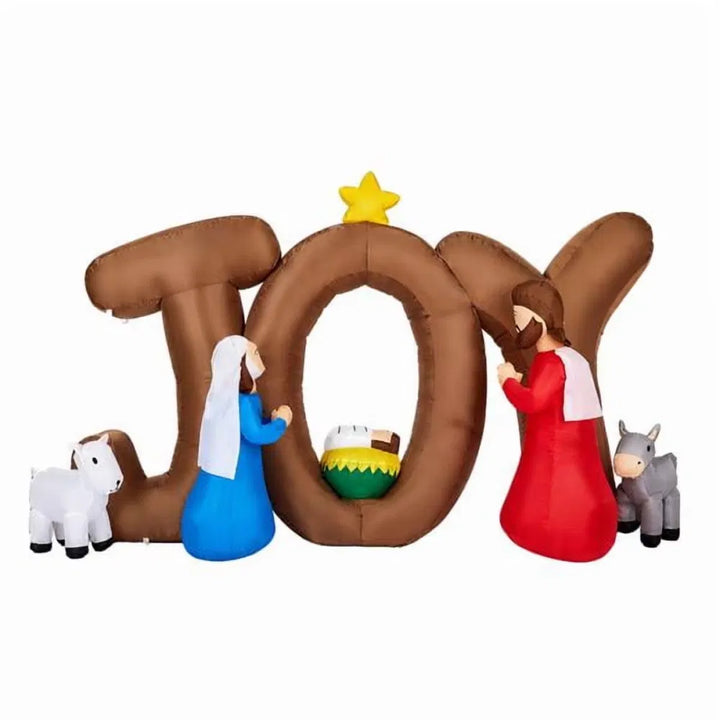 Opblaasbare kerststal met JOY-letters