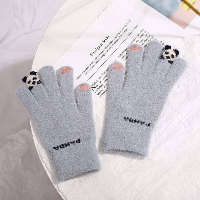 Warmtewereld Gebreide touchscreen handschoenen met 3D-pandaatje