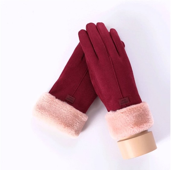 Handschoenen in suède look met pluche manchet