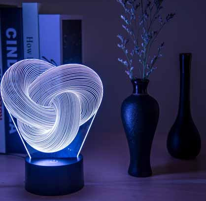 Warmtewereld 3D-illusielamp van acryl met gedraaide knoop