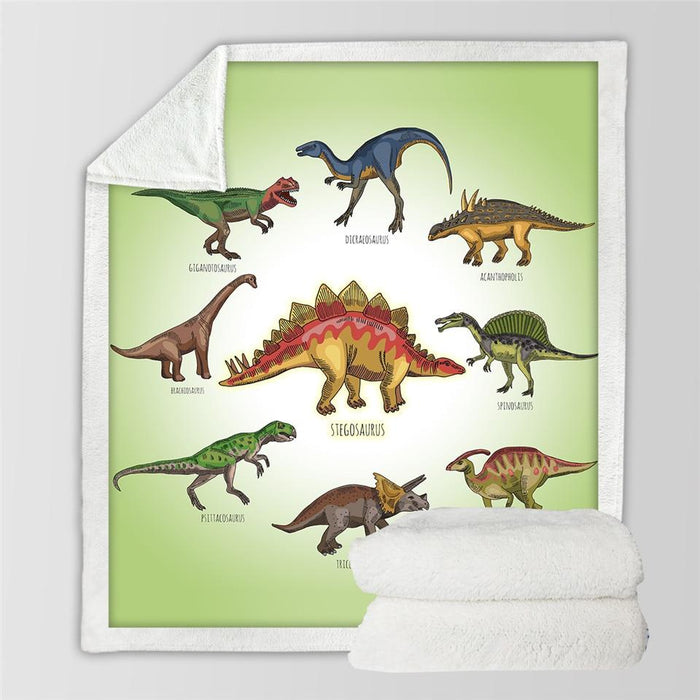 Warmtewereld Pluizige kinderdeken met dinosaurusprint en sherpa