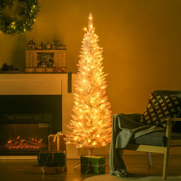 Warmtewereld Roze smalle kerstboom 152 cm met 110 warmwitte leds