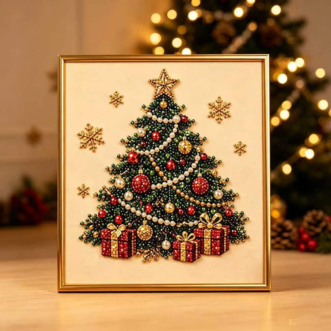 Diamond painting met kerstman op houten frame