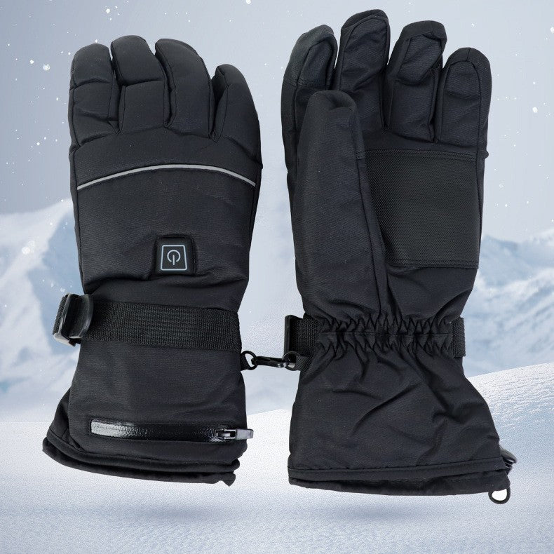 Zwarte verwarmde skihandschoenen met accu