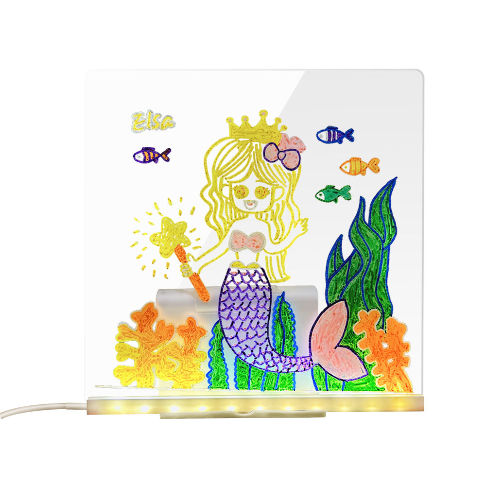 Verlicht acryl tekenbord met tekening op ledvoet