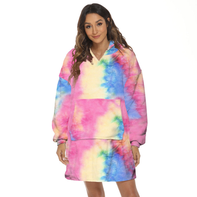 Oversized hoodie deken met capuchon en print
