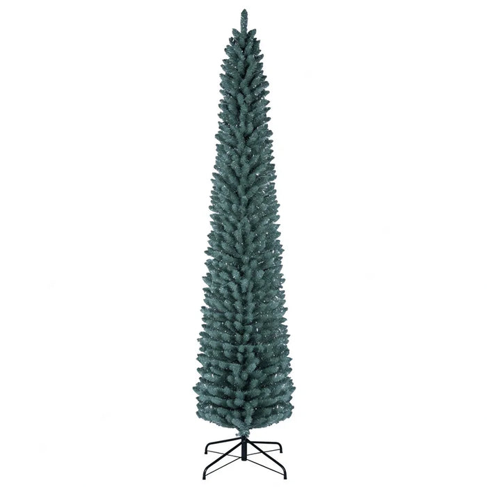 Warmtewereld Smalle berijpte kerstboom 244 cm zilver en grijsgroen