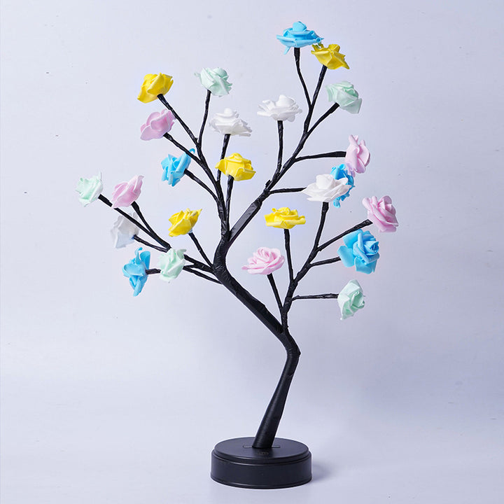 Rozenboom lamp met oplichtende roze rozen