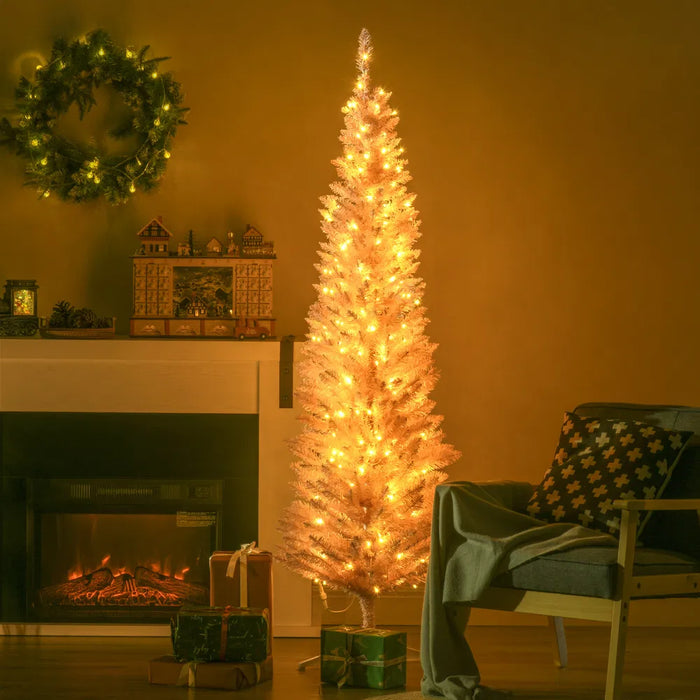 Warmtewereld Witte kerstboom 152 cm smal met 110 warmwitte leds