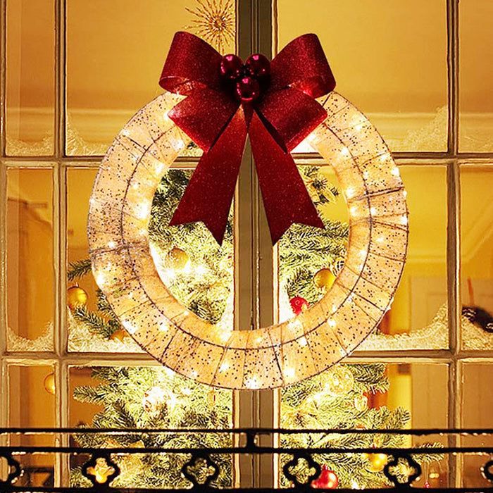 Warmtewereld Kerstkrans met verlichting en grote strik, 50 cm – 140 leds