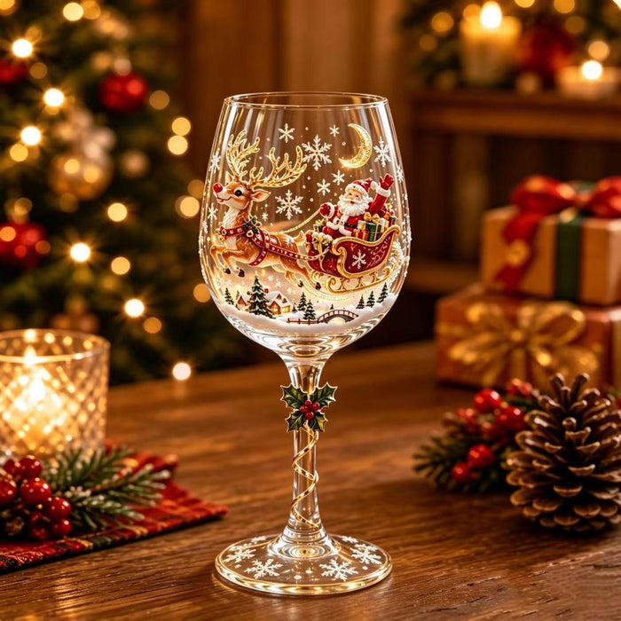 Warmtewereld Kerstwijnglas met feestelijk versierde steel