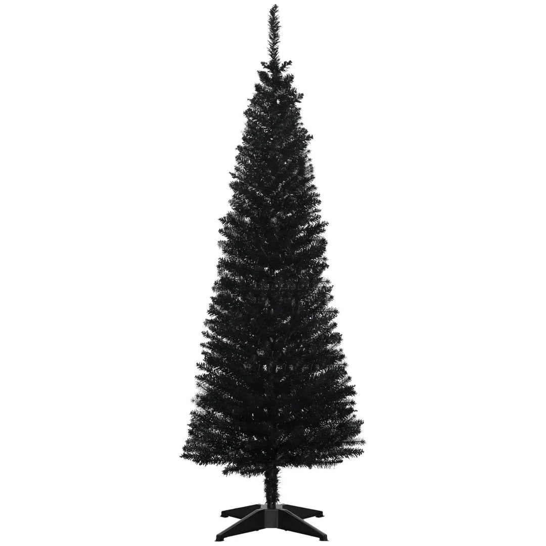 Slanke zwarte kunstkerstboom op standaard