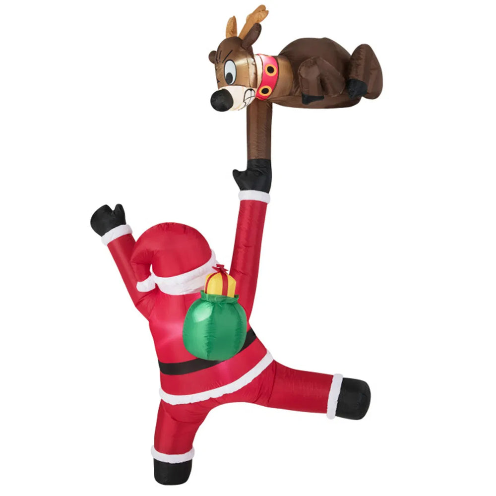 Opblaasbare kerstman met rendier die omhoog klimt