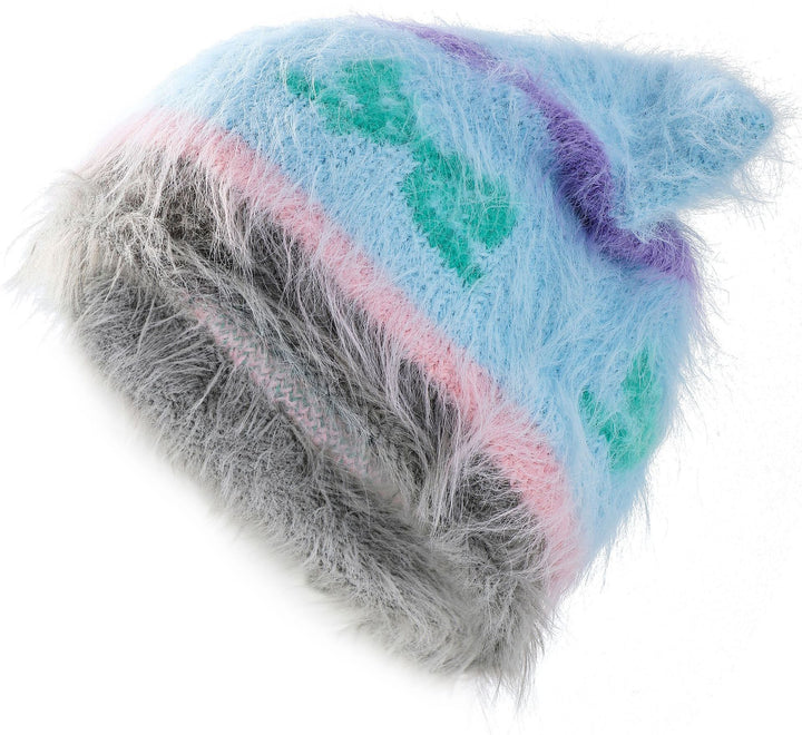 Pluizige muts met kattenoortjes en strikjes