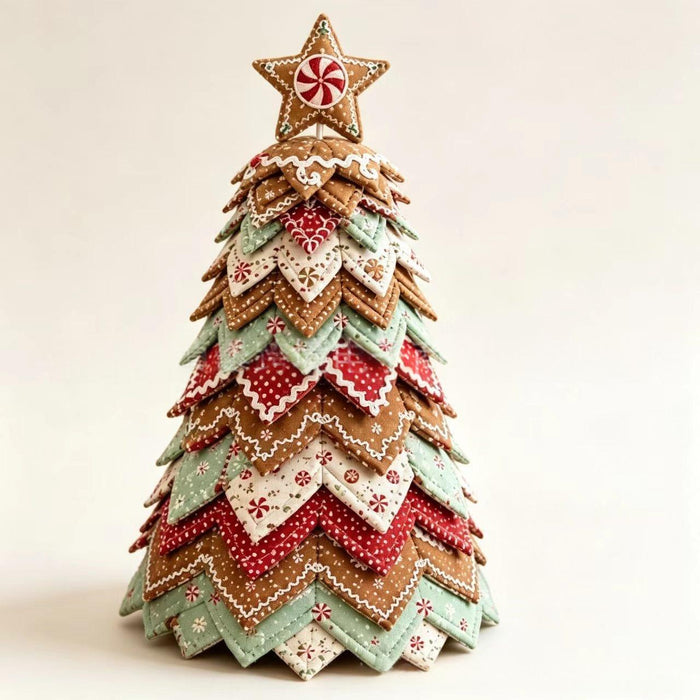 Warmtewereld Kerstboom van gevouwen stof met topper, handgemaakt