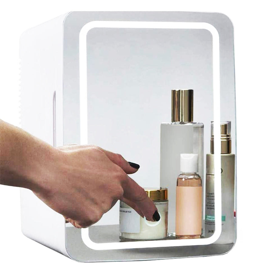 Witte mini make-up koelkast met verlichte spiegel