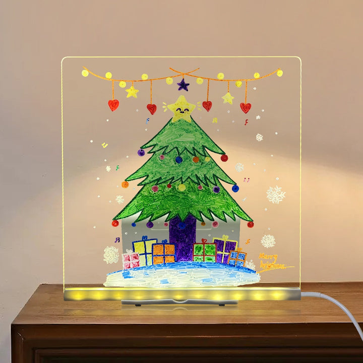 Verlicht acryl tekenbord met tekening op ledvoet