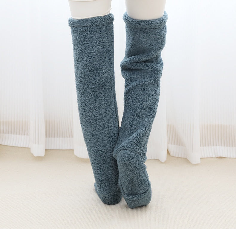 Pluche overknee beenwarmers met trekkoord