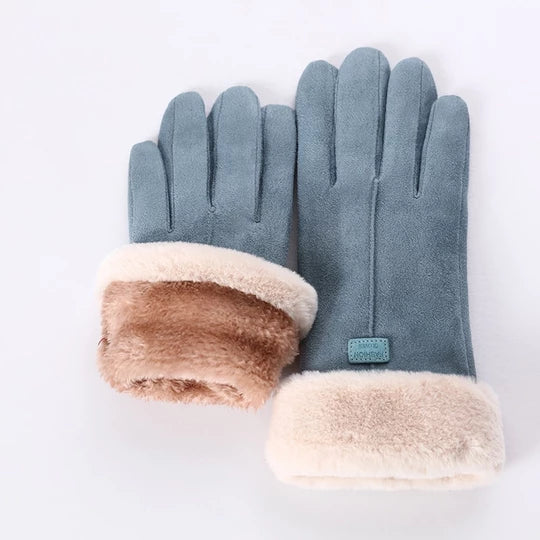 Handschoenen in suède look met pluche manchet