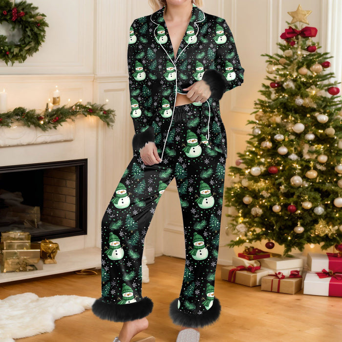 Warmtewereld Kerstpyjama met knoopjes en manchetten van bont